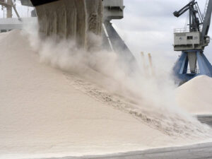 a big pile of vermiculite (or perlite) ore