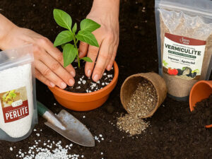 perlite and vermiculite added to potting mix