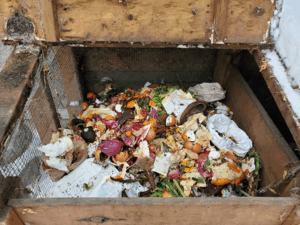 A compost bin in winter.
